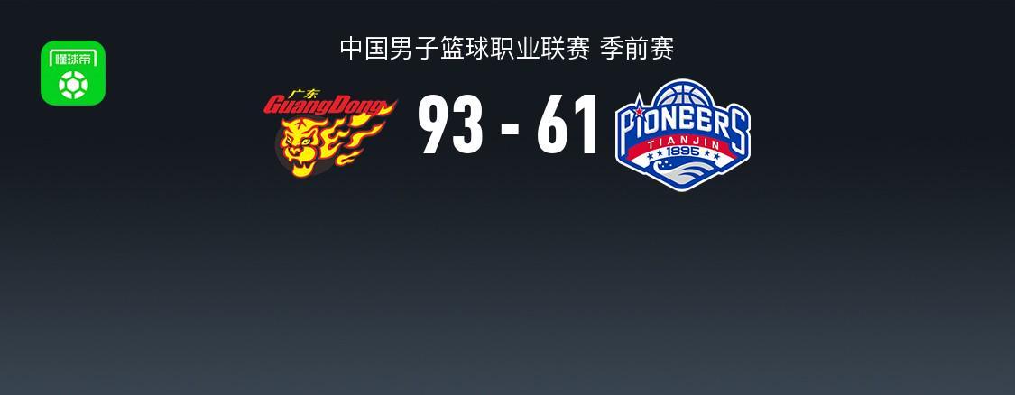 CBA战报：广东93-61轻取天津，周鹏17+4+5